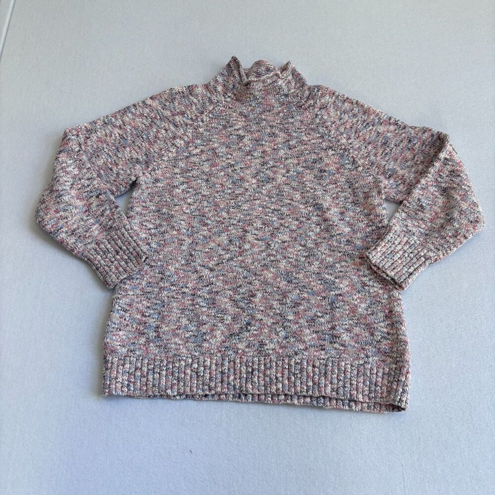L.L. Bean Chunky Mock Neck Sweater Women's L Knit Mulitcolor Granny Cotton